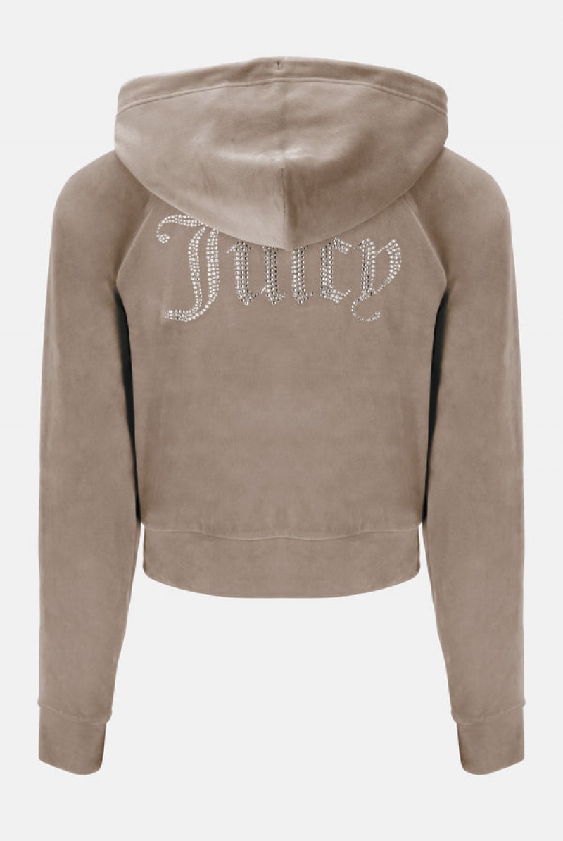 Fungi Juicy Couture Diamante Velour Zip-through Hoodie | JC-SN652128