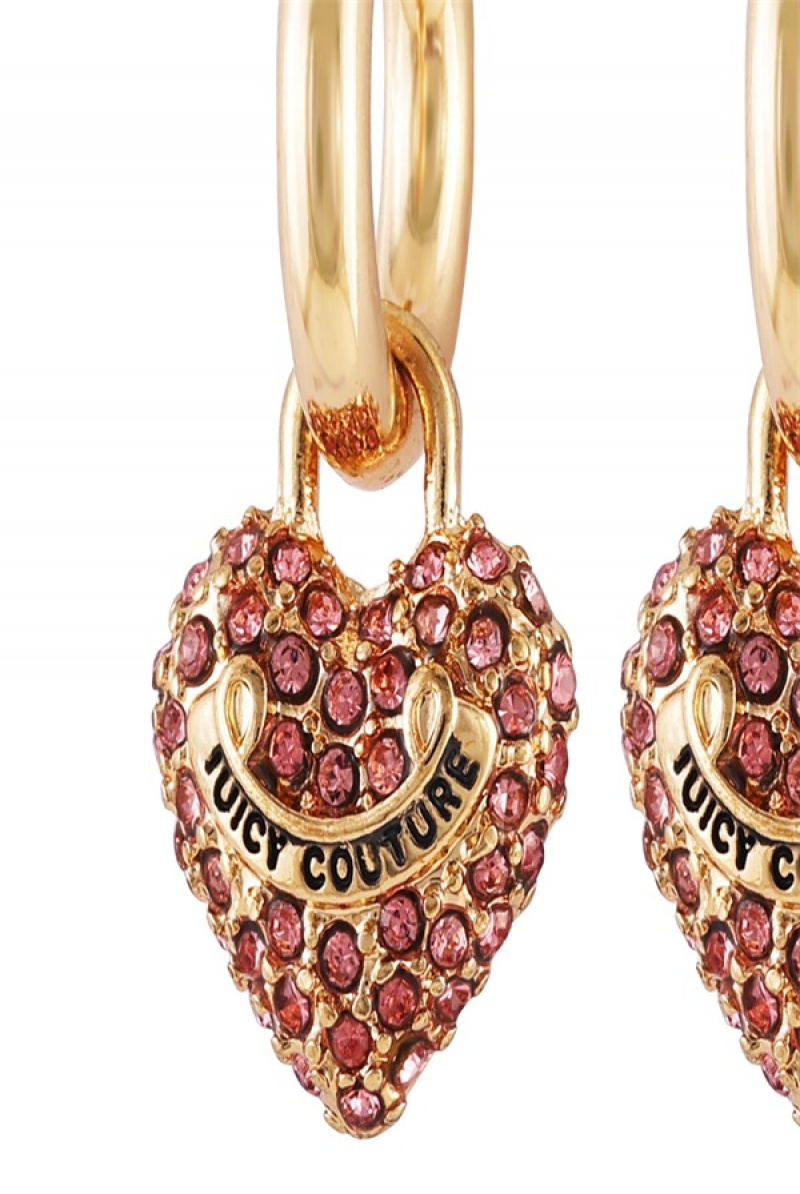 Gold Juicy Couture Bling Heart Hoop Earrings | JC-SN651895