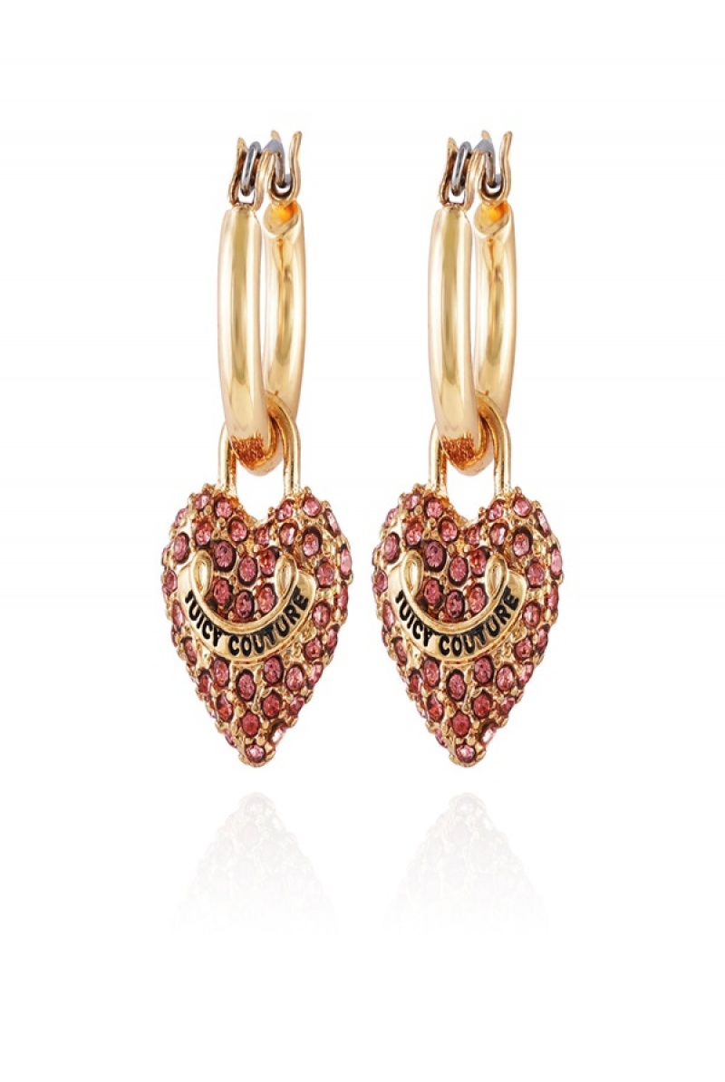 Gold Juicy Couture Bling Heart Hoop Earrings | JC-SN651895