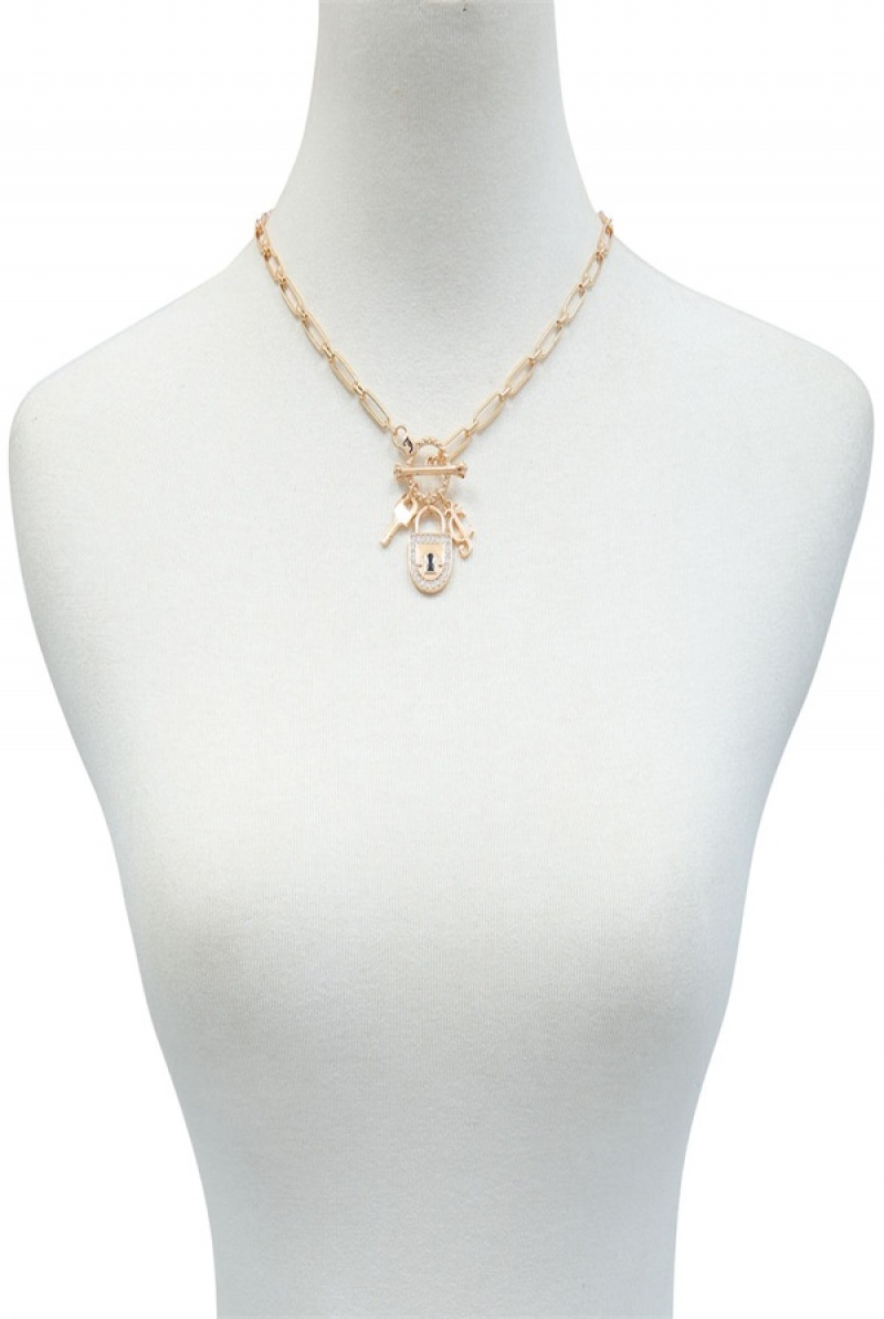 Gold Juicy Couture Charmed Lock Necklace | JC-SN651904