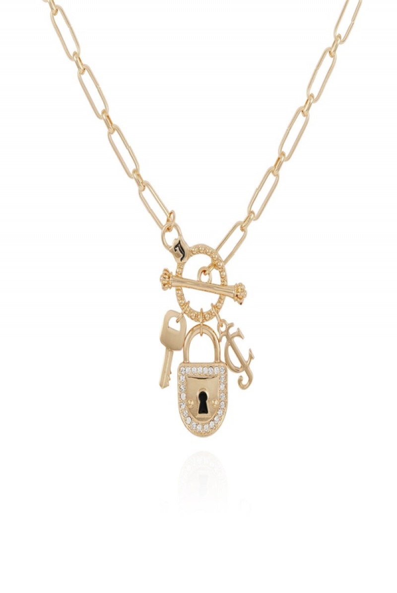 Gold Juicy Couture Charmed Lock Necklace | JC-SN651904