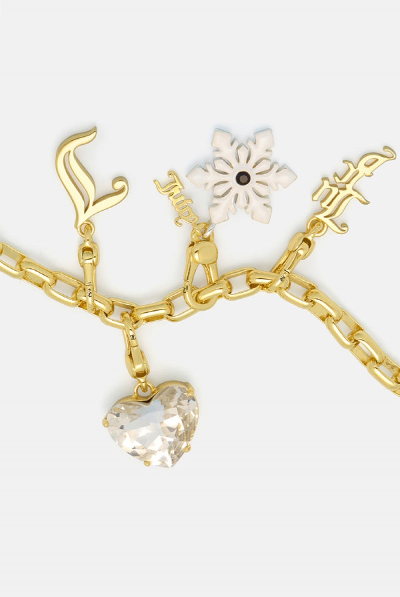 Gold Juicy Couture Clear Crystal Heart & Drop Charm | JC-SN652406