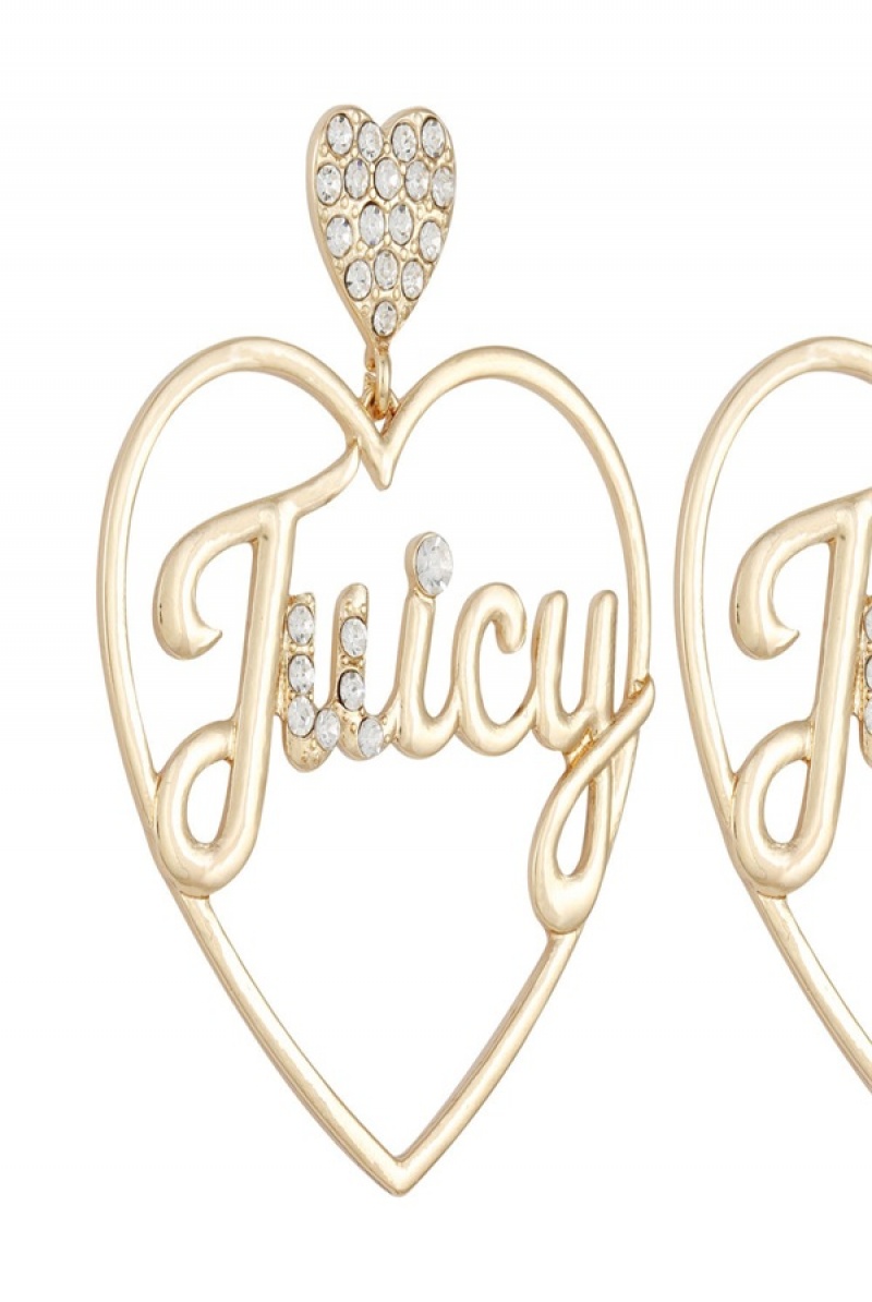 Gold Juicy Couture Heart Logo Hoop Earrings | JC-SN651897