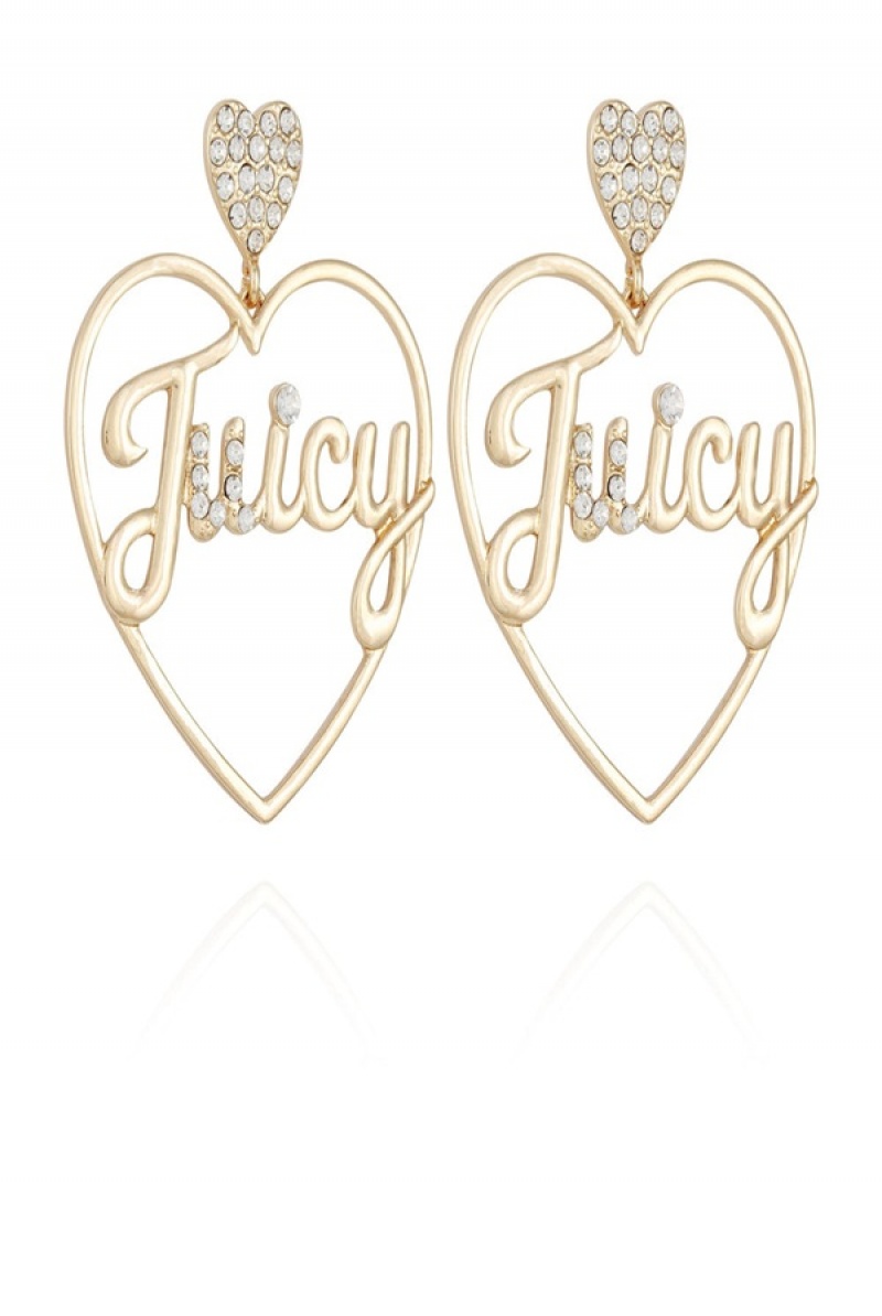 Gold Juicy Couture Heart Logo Hoop Earrings | JC-SN651897