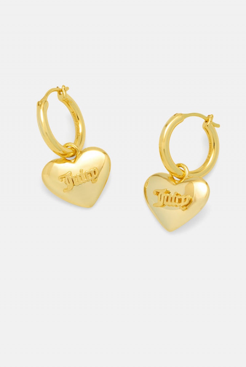 Gold Juicy Couture Hoop Earrings With Heart Drop | JC-SN652347