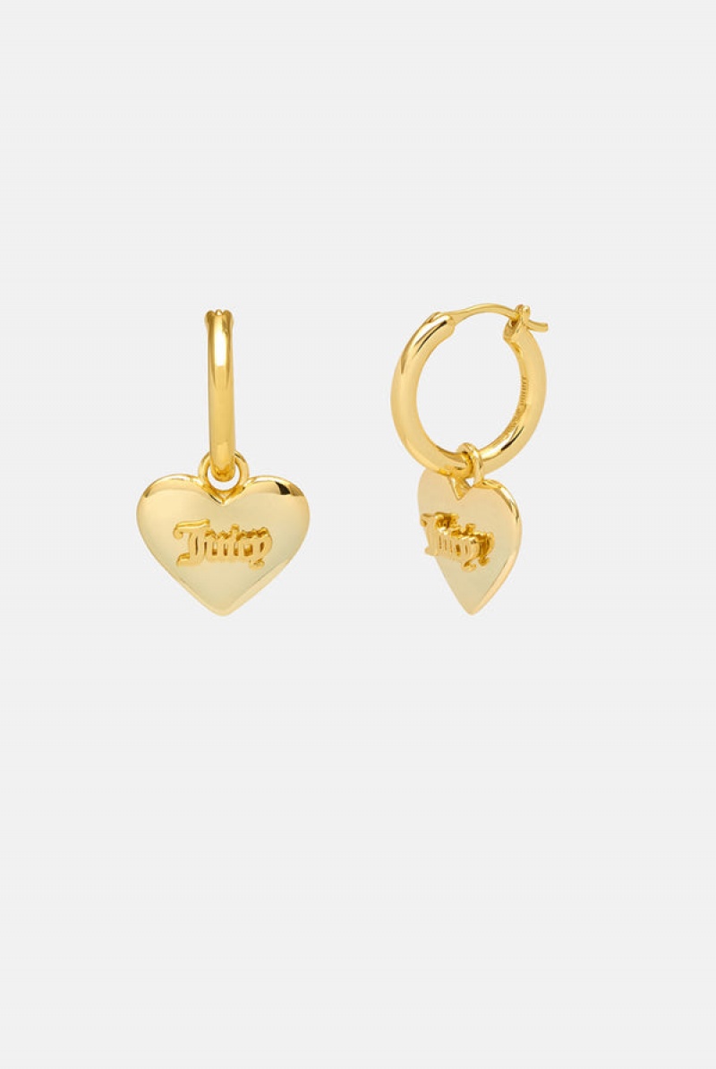 Gold Juicy Couture Hoop Earrings With Heart Drop | JC-SN652347