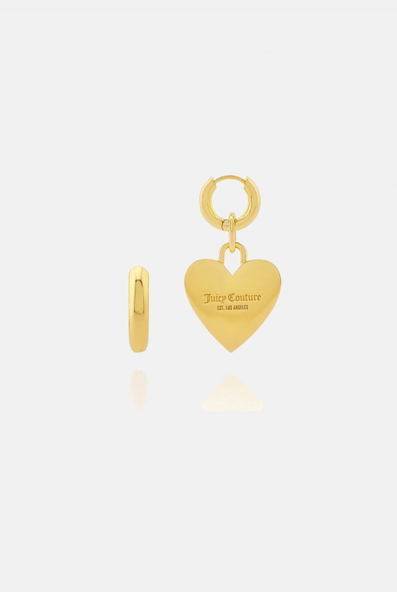 Gold Juicy Couture Hoop Earrings With Single Heart Drop | JC-SN652376