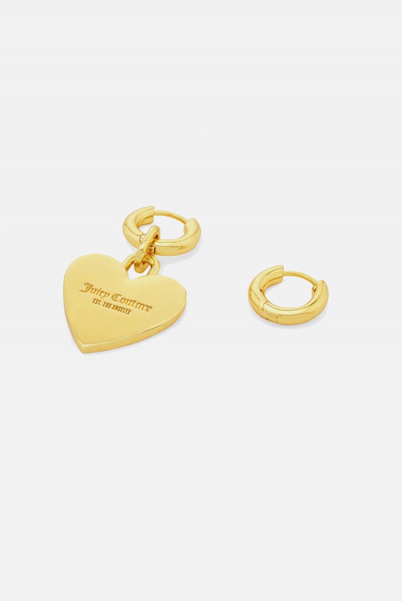 Gold Juicy Couture Hoop Earrings With Single Heart Drop | JC-SN652376