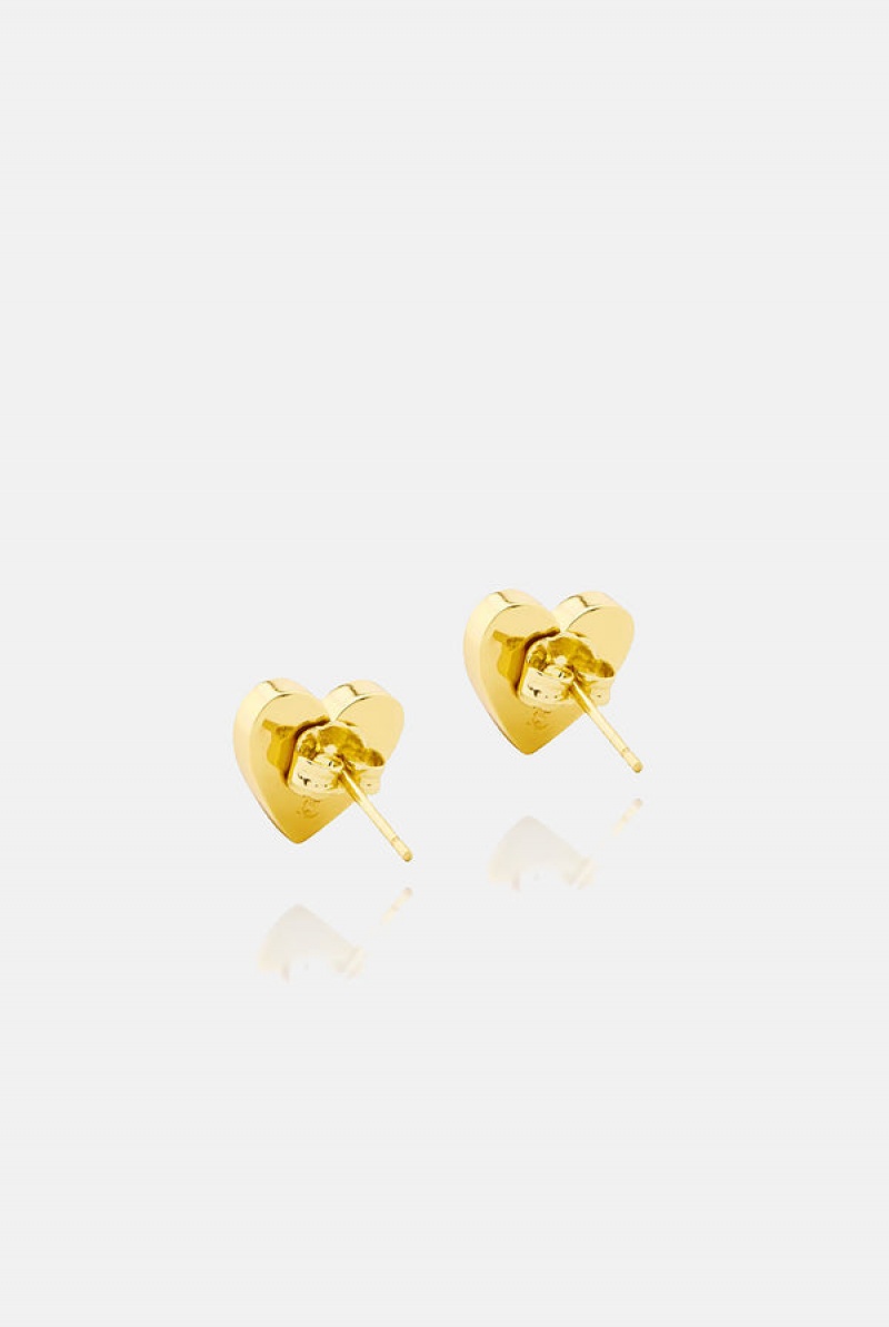 Gold Juicy Couture Mini Heart Stud Earrings | JC-SN652370