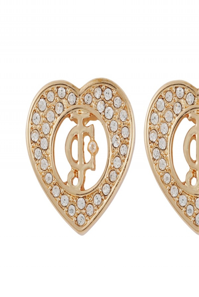 Gold Juicy Couture Monogram Heart Stud Earrings | JC-SN651894