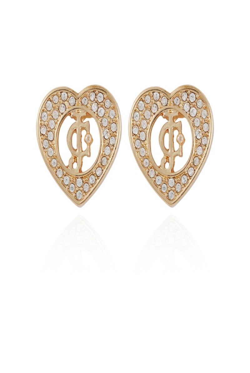 Gold Juicy Couture Monogram Heart Stud Earrings | JC-SN651894