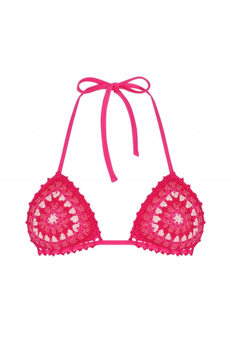 Hot Pink Crochet Juicy Couture Capittana Cuba Bikini Top | JC-SN651852