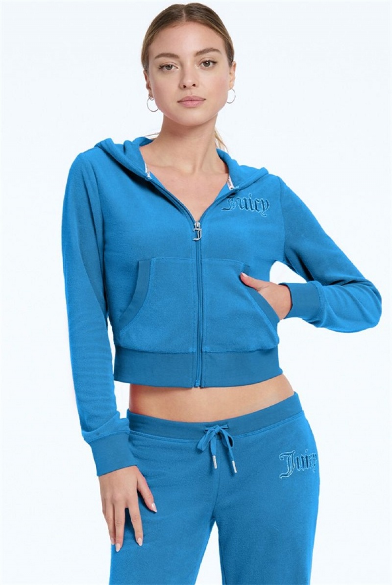 Island Blue Juicy Couture Tonal Towel Terry Zip-up Hoodie | JC-SN651519