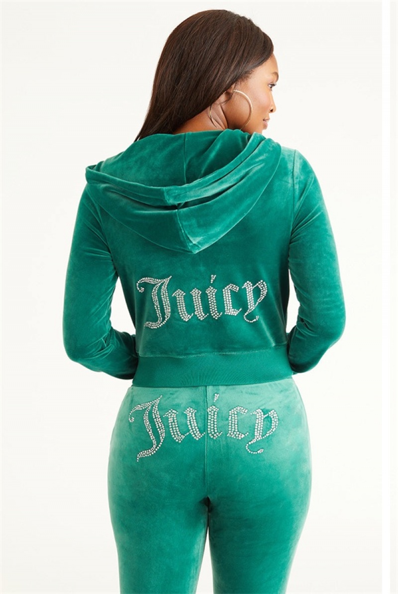 Jade Green Juicy Couture Og Big Bling Velour Hoodie | JC-SN651531