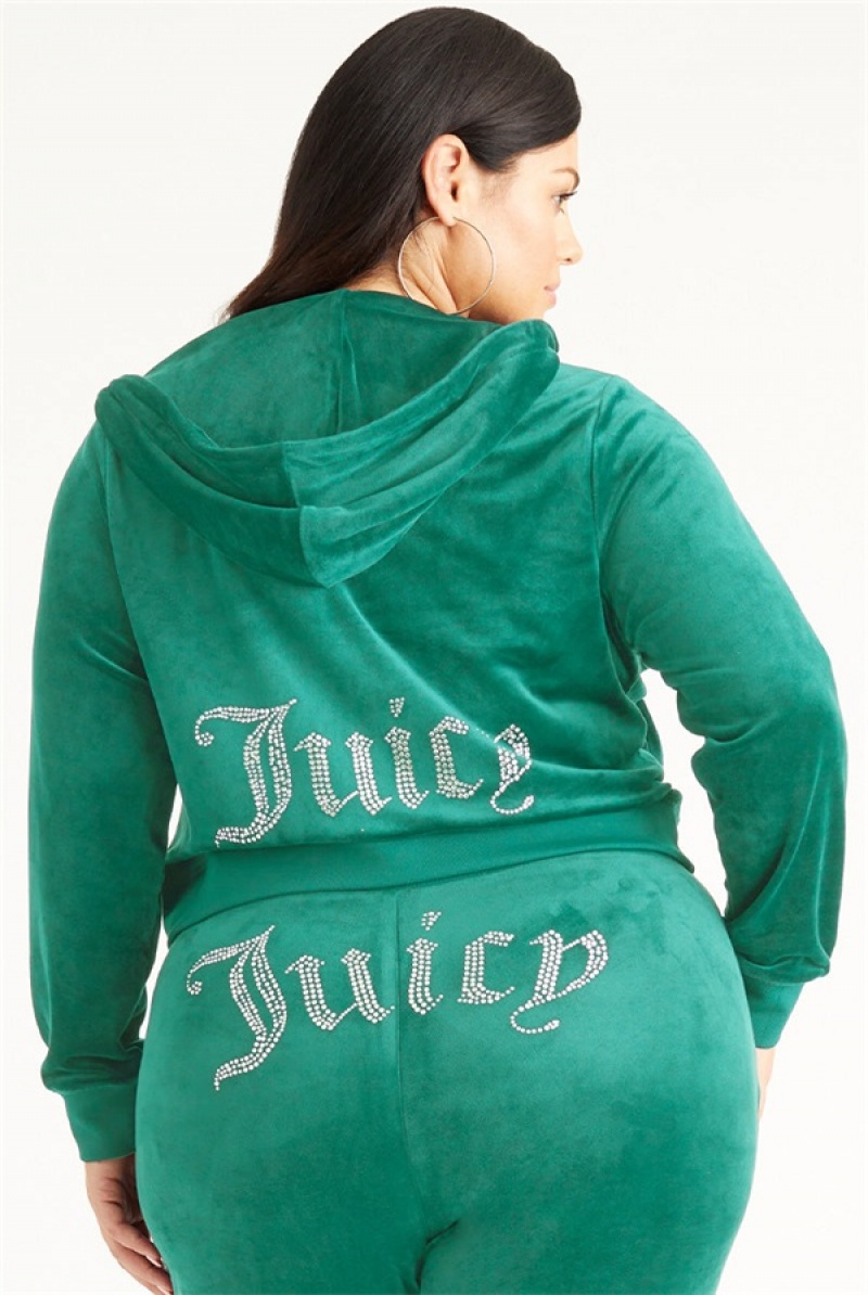 Jade Green Juicy Couture Plus-size Og Big Bling Velour Hoodie | JC-SN651528