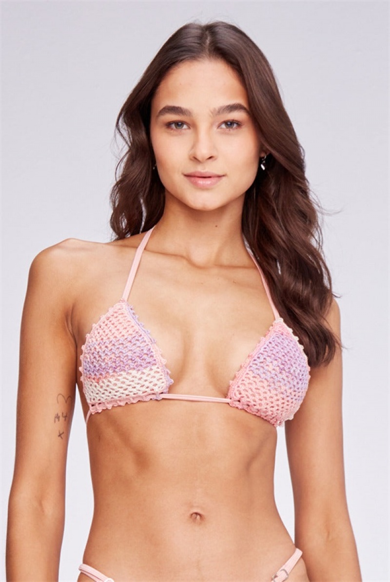 Light Pink Crochet Juicy Couture Capittana Kendall Bikini Top | JC-SN651851