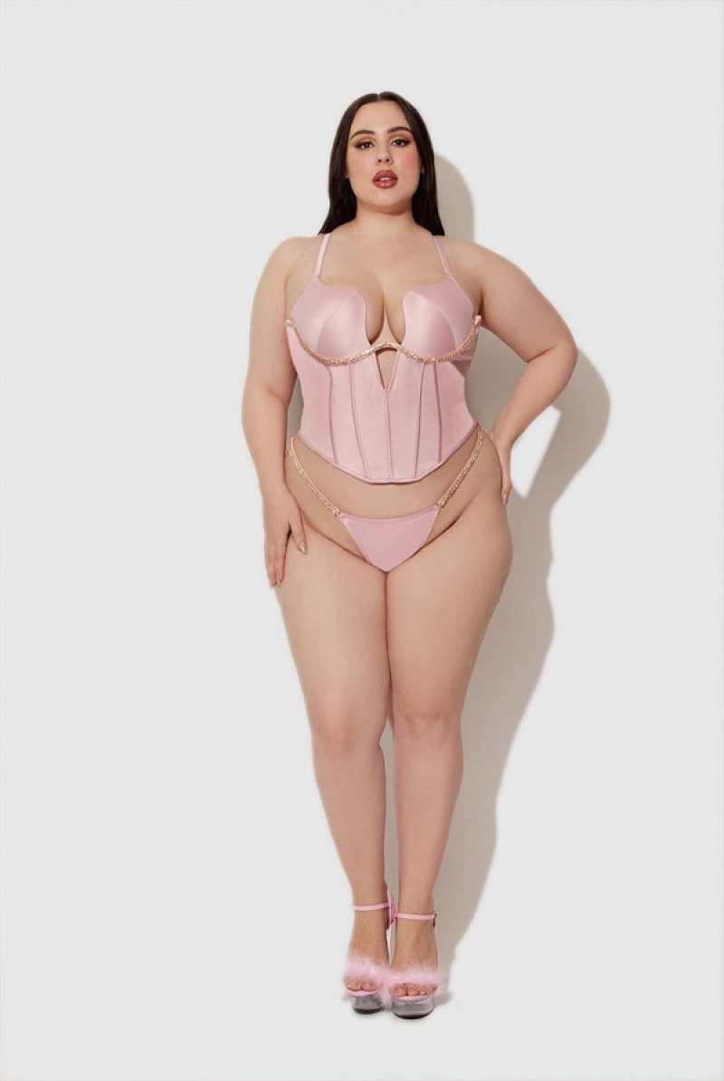 Light Pink Juicy Couture Frederick's X Juicy Satin & Rhinestone Bustier | JC-SN651781