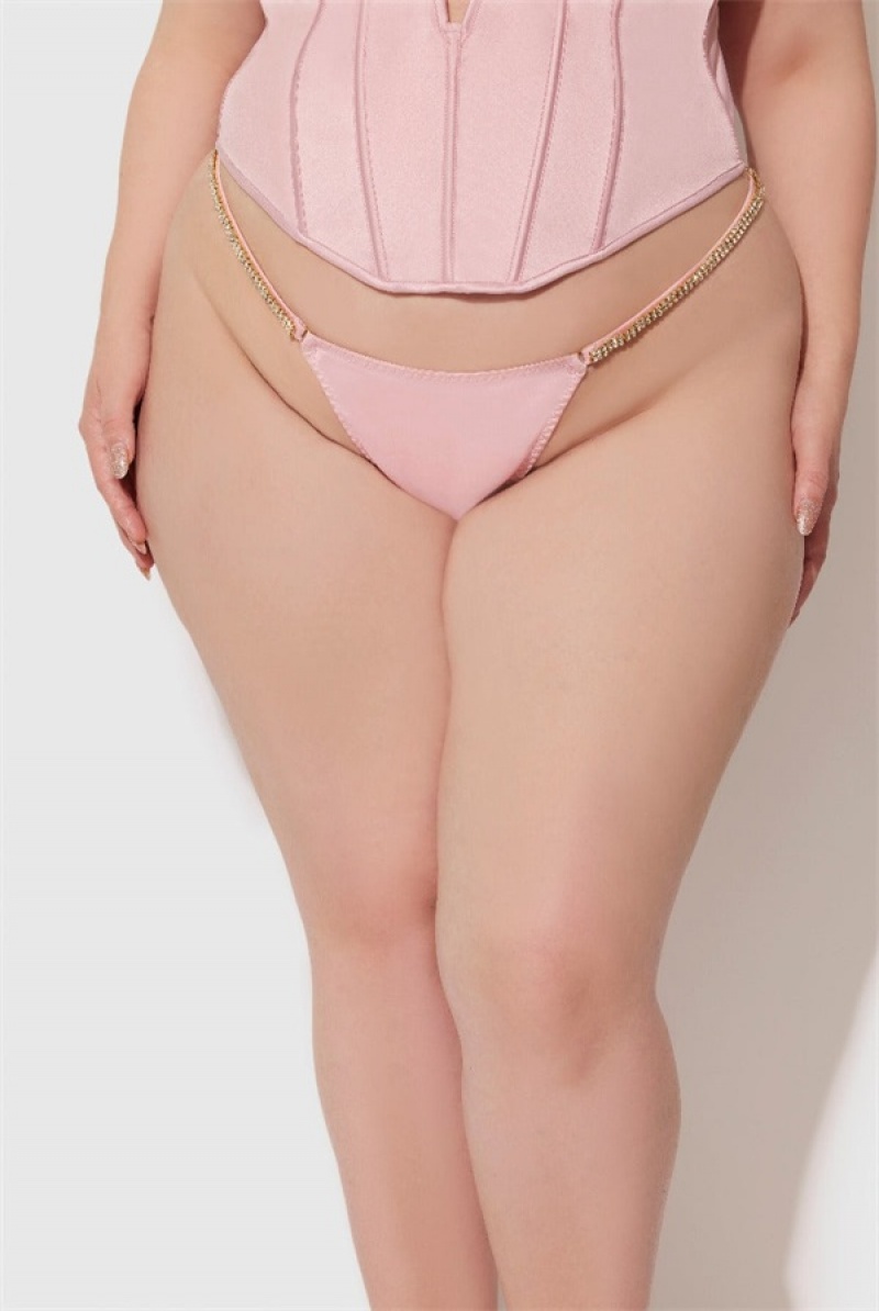 Light Pink Juicy Couture Frederick's X Juicy Satin & Rhinestone G-string | JC-SN651784