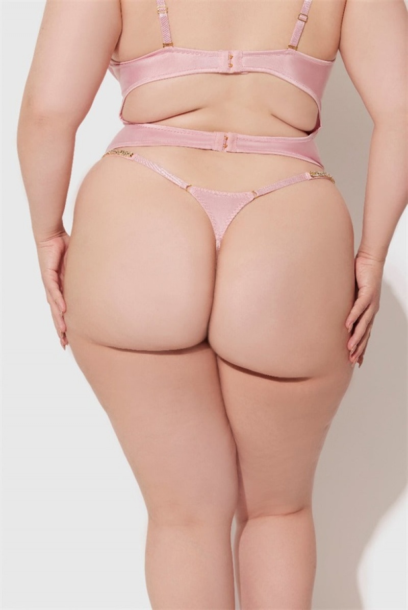 Light Pink Juicy Couture Frederick's X Juicy Satin & Rhinestone G-string | JC-SN651784