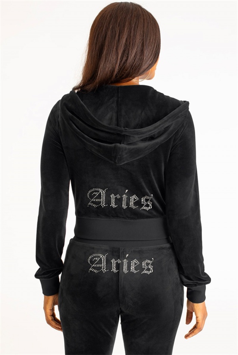 Liquorice Juicy Couture Aries Big Bling Velour Hoodie | JC-SN651558