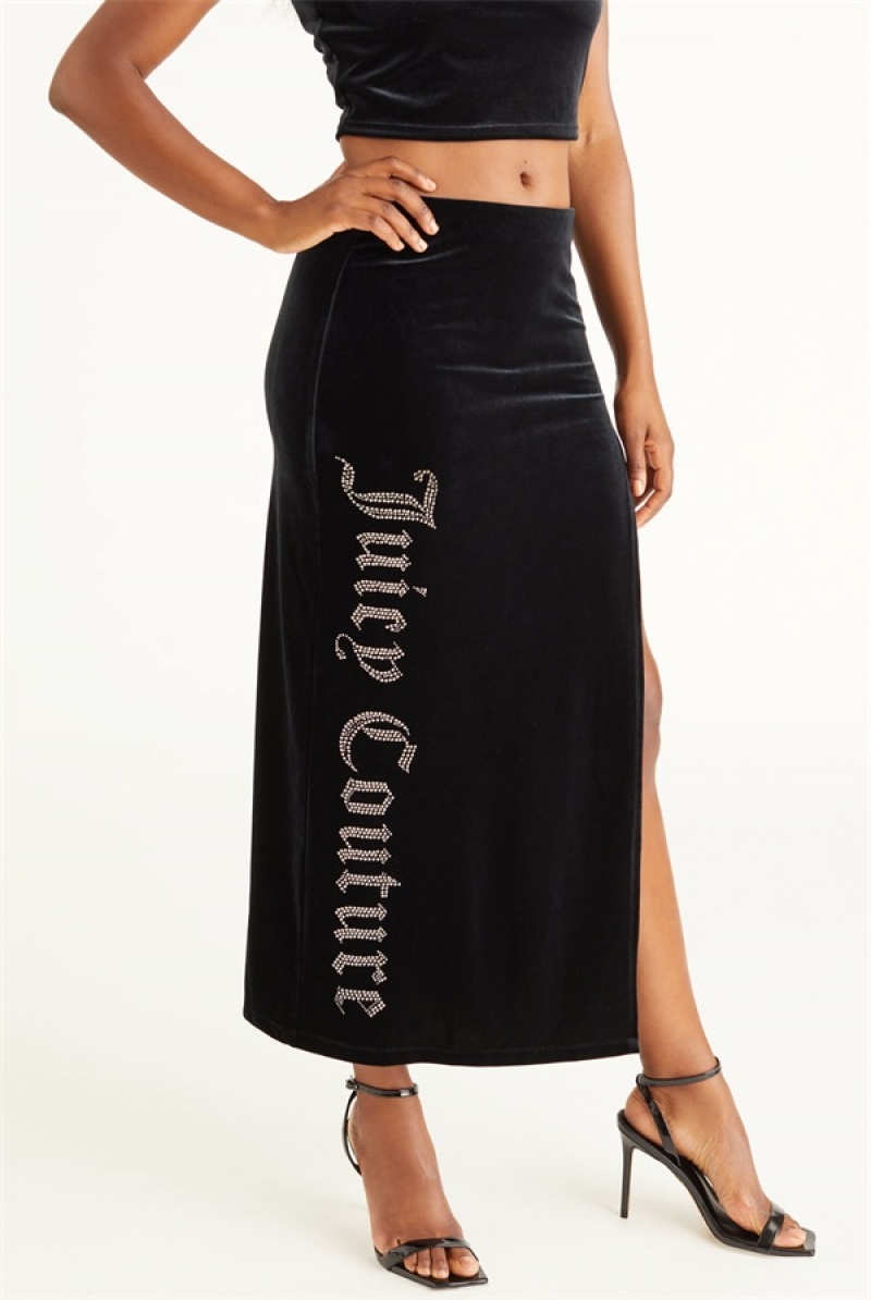 Liquorice Juicy Couture Big Bling Velour Maxi Skirt | JC-SN651832