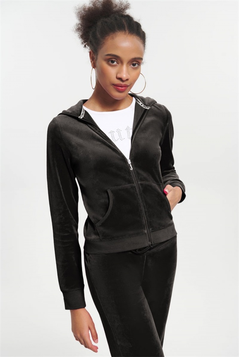 Liquorice Juicy Couture Classic Cotton Velour Hoodie | JC-SN651587