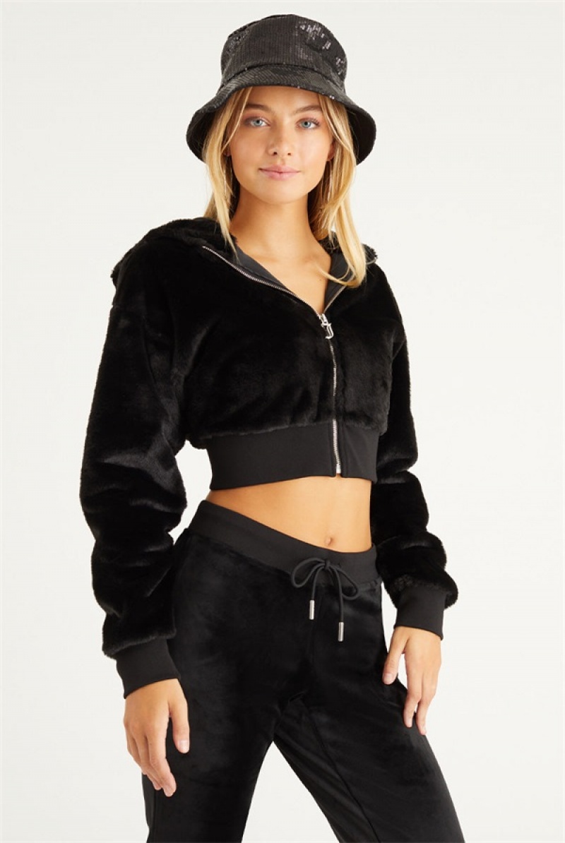 Liquorice Juicy Couture Cropped Faux Fur Jacket | JC-SN651673