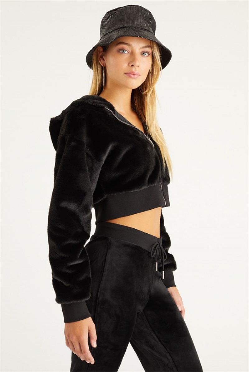 Liquorice Juicy Couture Cropped Faux Fur Jacket | JC-SN651673