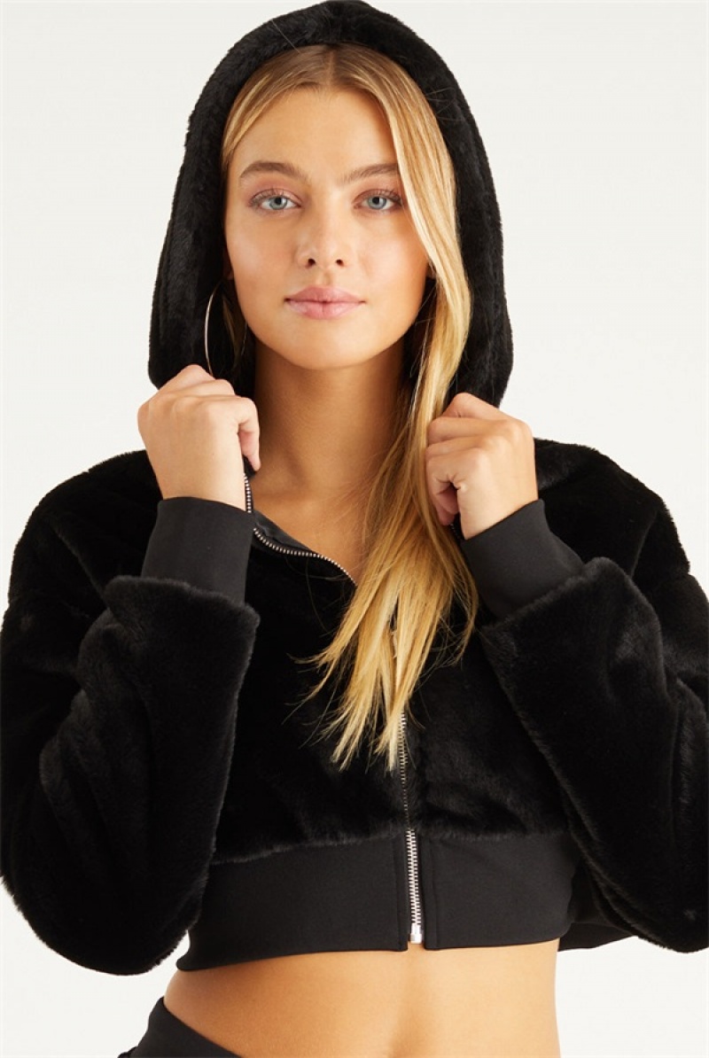 Liquorice Juicy Couture Cropped Faux Fur Jacket | JC-SN651673