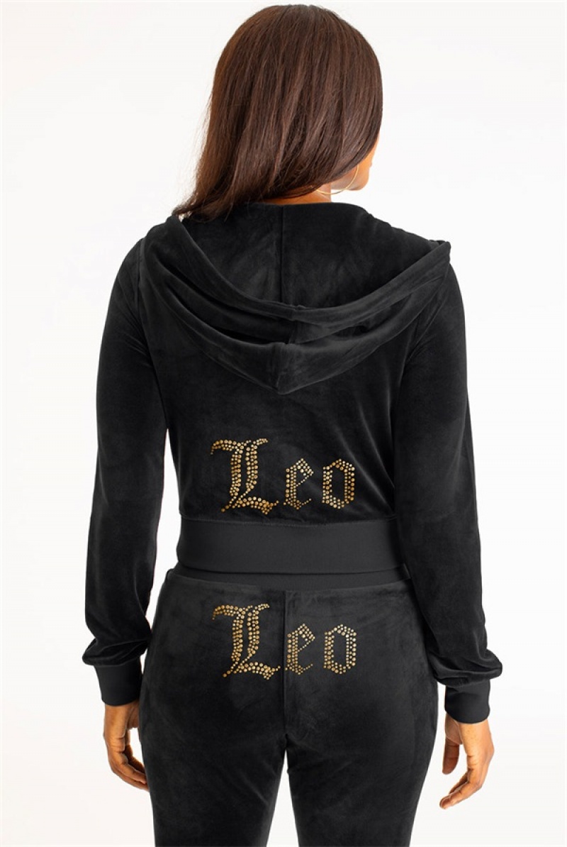 Liquorice Juicy Couture Leo Big Bling Velour Hoodie | JC-SN651554