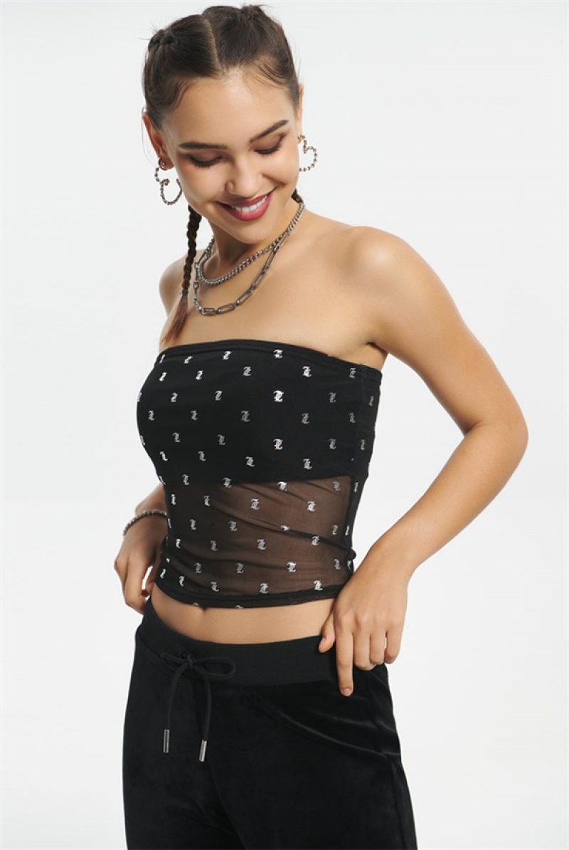 Liquorice Juicy Couture Metallic Monogram Mesh Tube Top | JC-SN651627