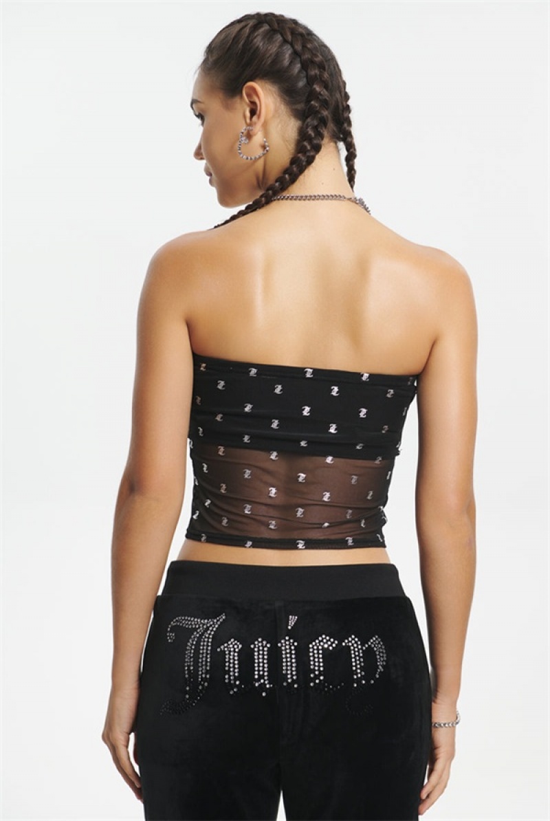 Liquorice Juicy Couture Metallic Monogram Mesh Tube Top | JC-SN651627