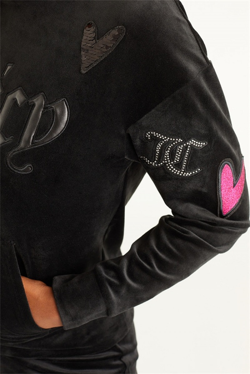 Liquorice Juicy Couture Oversized Patch Hoodie | JC-SN651696