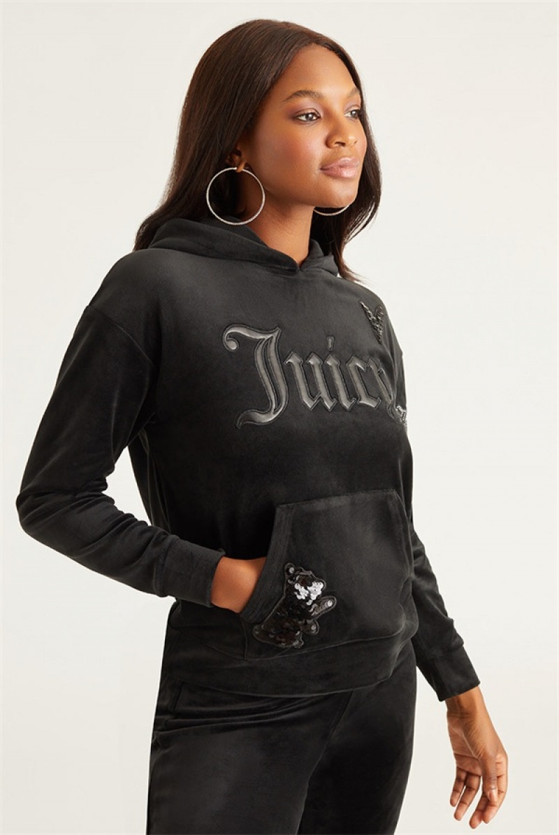 Liquorice Juicy Couture Oversized Patch Hoodie | JC-SN651696