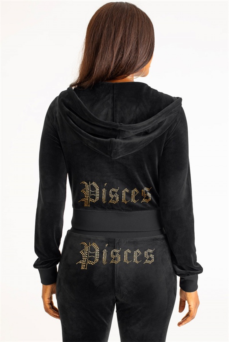 Liquorice Juicy Couture Pisces Big Bling Velour Hoodie | JC-SN651665