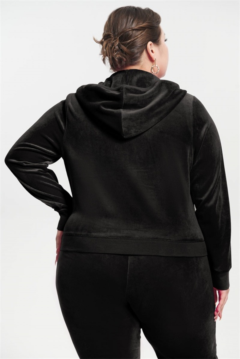 Liquorice Juicy Couture Plus-size Classic Cotton Velour Hoodie | JC-SN651586