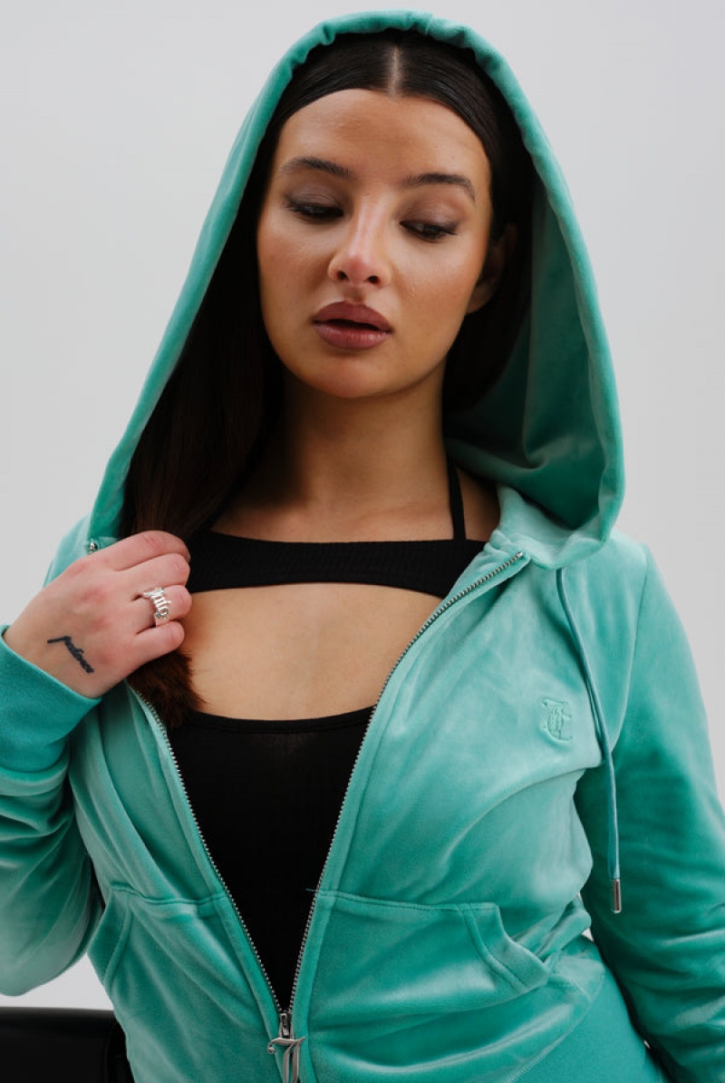 Marine Green Juicy Couture Classic Velour Robertson Hoodie | JC-SN652123