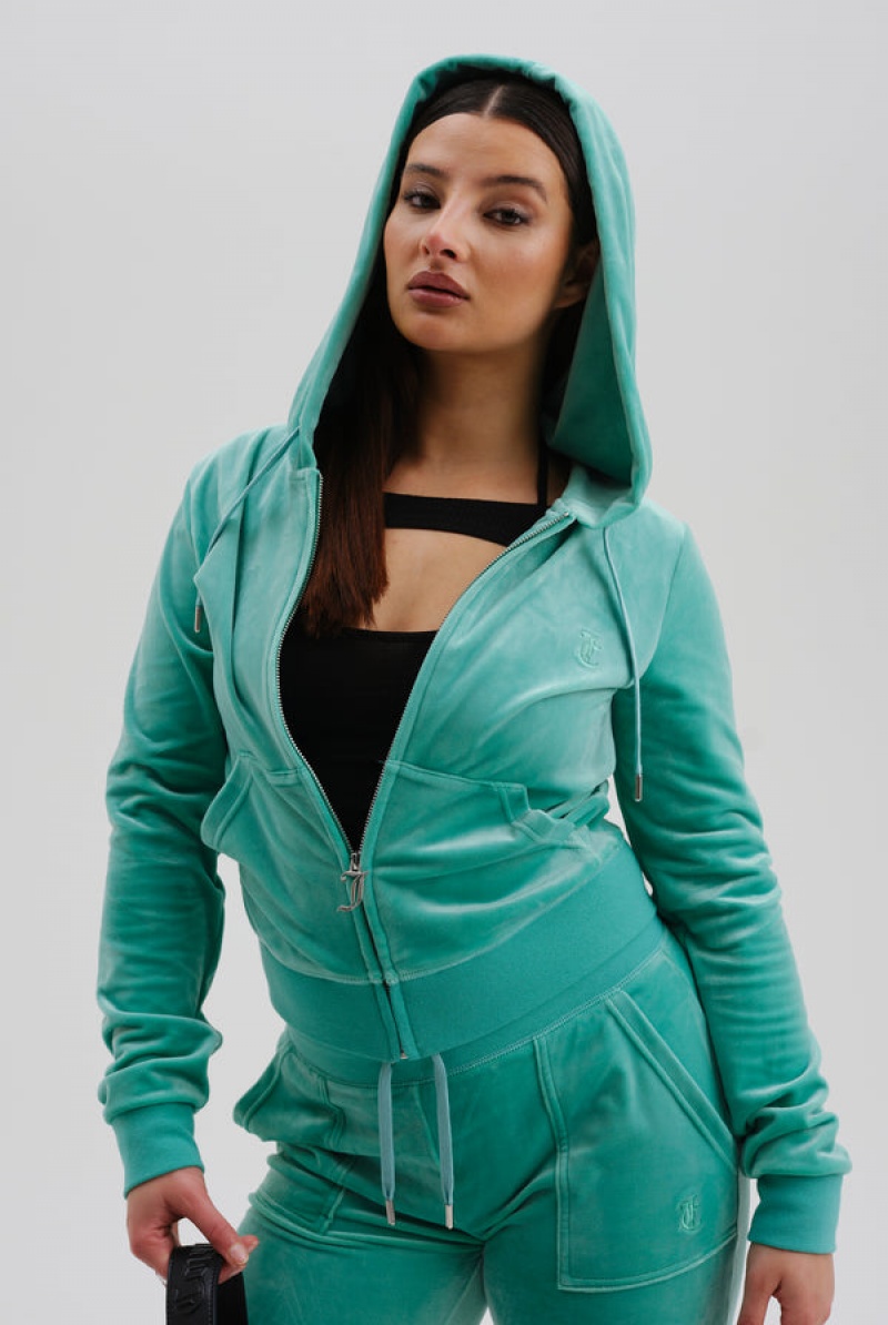 Marine Green Juicy Couture Classic Velour Robertson Hoodie | JC-SN652123