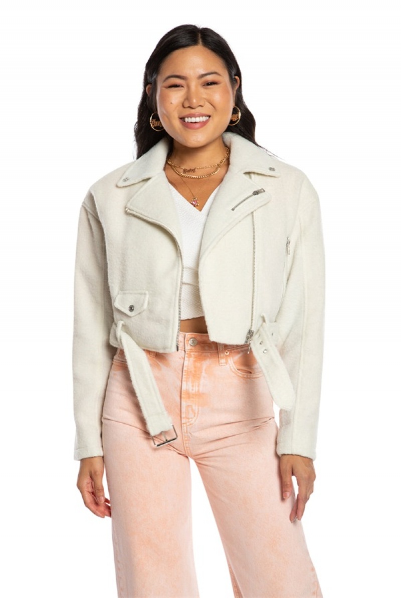 Marshmallow Juicy Couture Mohair Cropped Moto Jacket | JC-SN651668