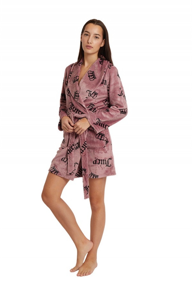 Mauve JC Crowns Juicy Couture Shawl Collar Plush Robe | JC-SN651787