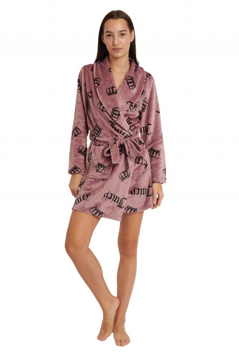 Mauve JC Crowns Juicy Couture Shawl Collar Plush Robe | JC-SN651787