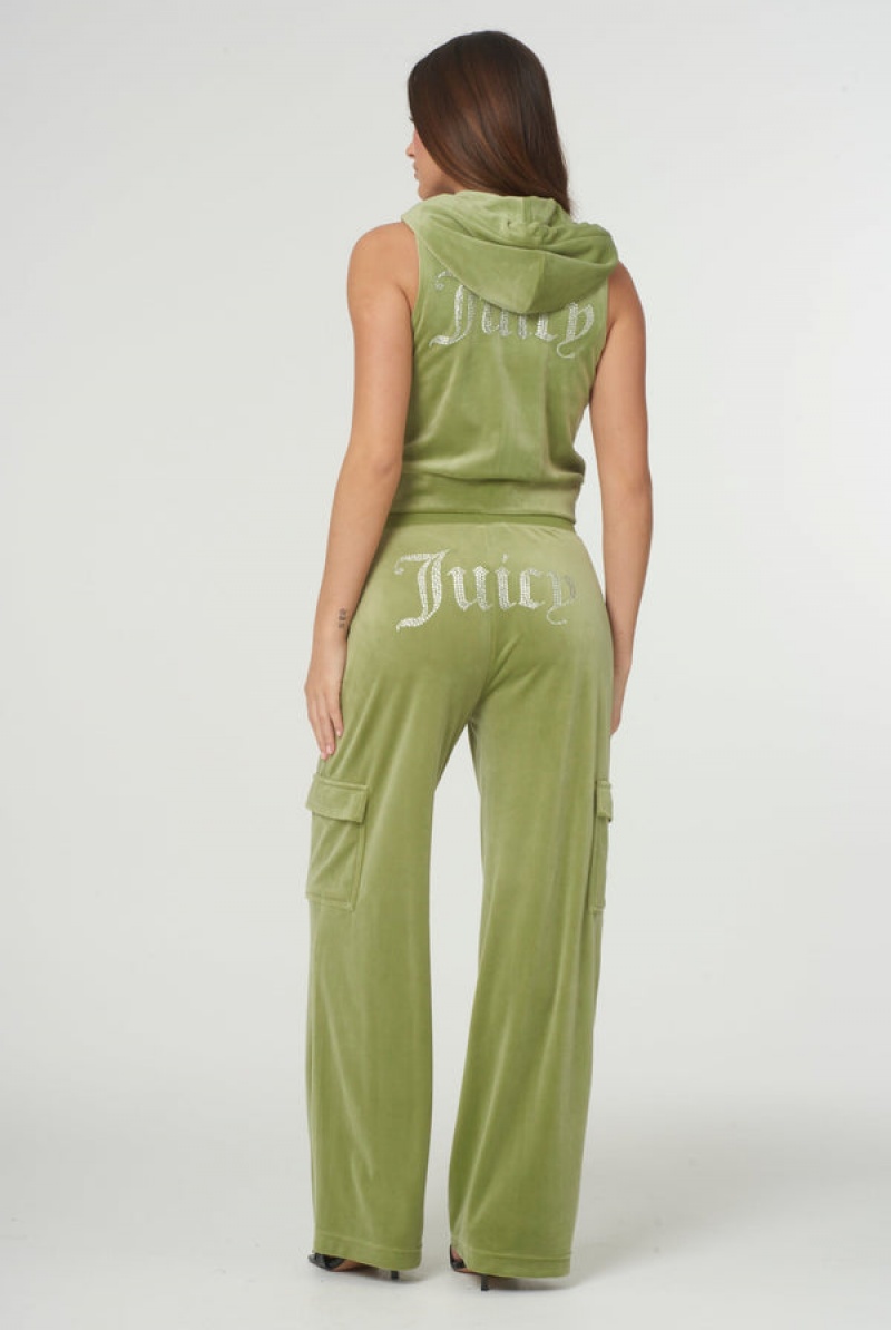 Mosstone Juicy Couture Cargo Velour Diamante Trouser | JC-SN651987