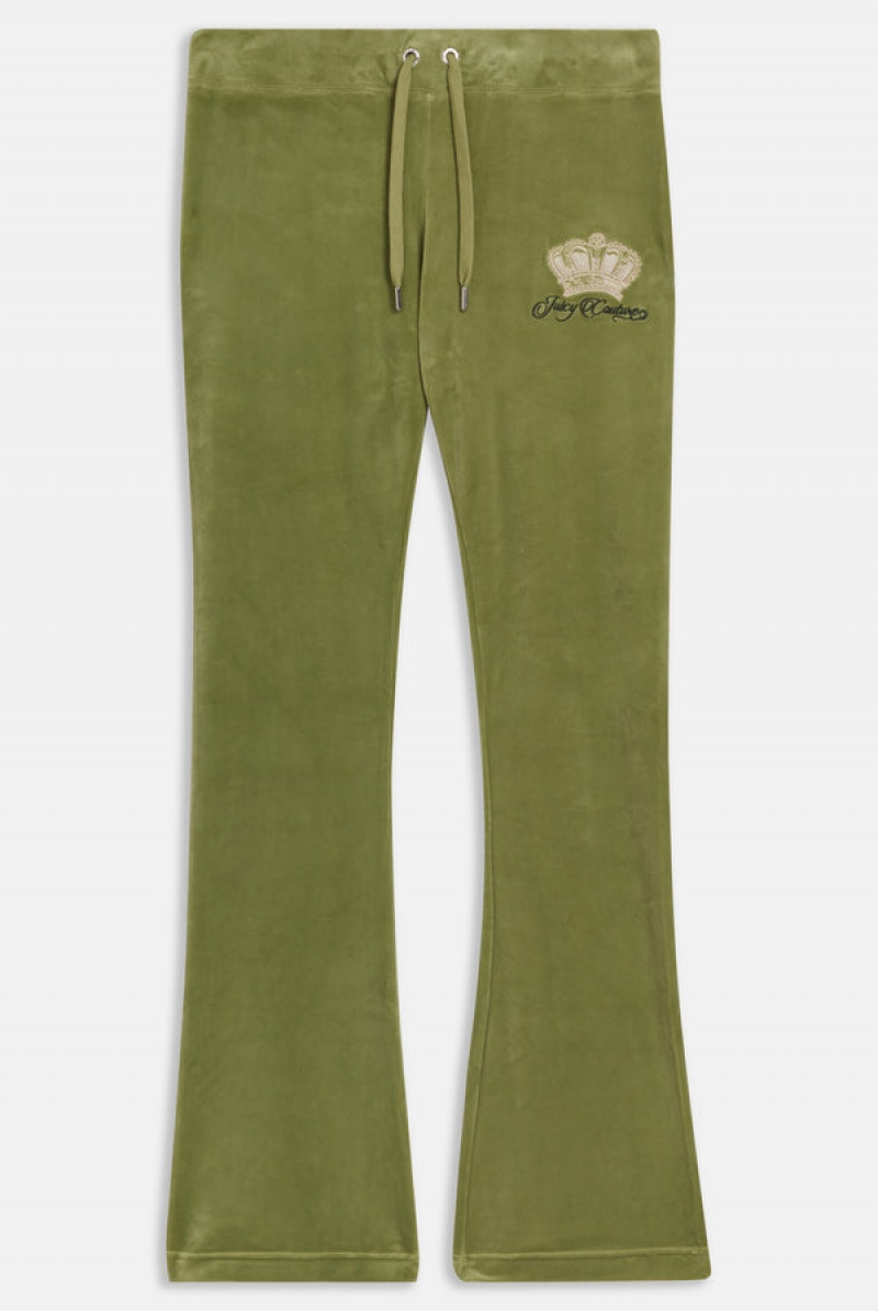 Mosstone Juicy Couture Crown Embroide Velour Trackpants | JC-SN651968