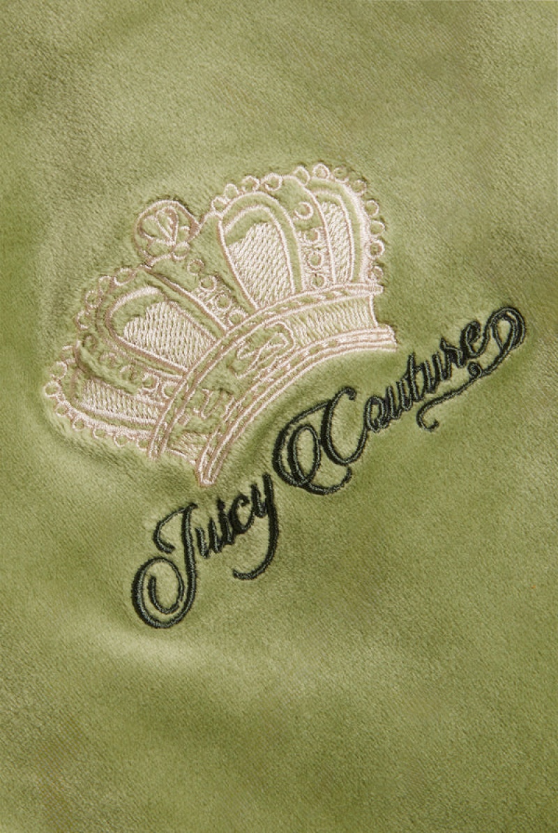 Mosstone Juicy Couture Crown Embroide Velour Trackpants | JC-SN651968