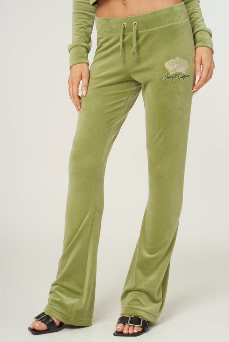 Mosstone Juicy Couture Crown Embroide Velour Trackpants | JC-SN651968