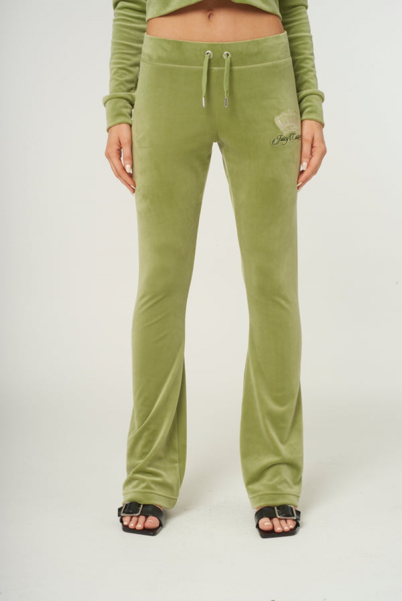 Mosstone Juicy Couture Crown Embroide Velour Trackpants | JC-SN651968