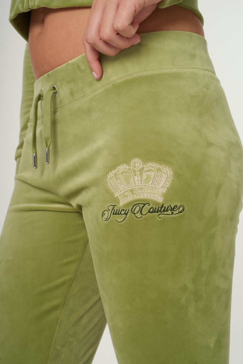 Mosstone Juicy Couture Crown Embroide Velour Trackpants | JC-SN651968