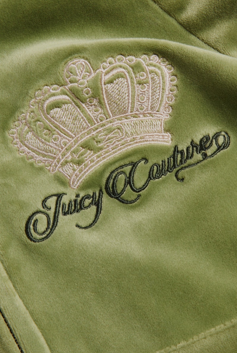 Mosstone Juicy Couture Crown Embroide Velour Zip-through Hoodie | JC-SN651985