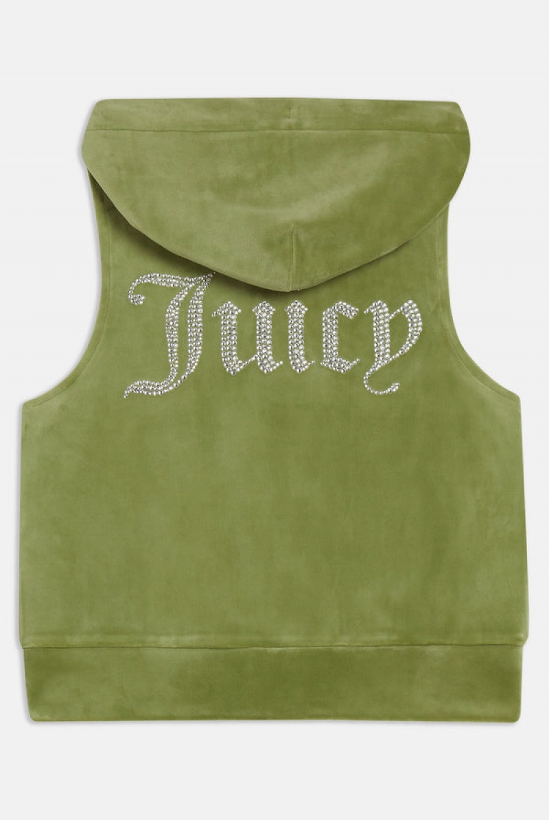 Mosstone Juicy Couture Diamante Velour Zip-through Gilet | JC-SN651963