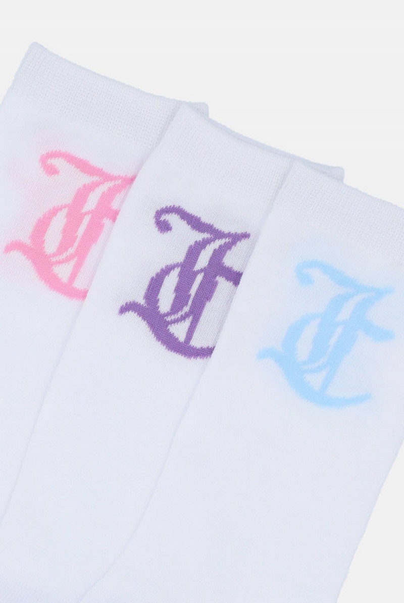 Multi Juicy Couture 3 Pack Lettuce Hem Crew Socks | JC-SN652318